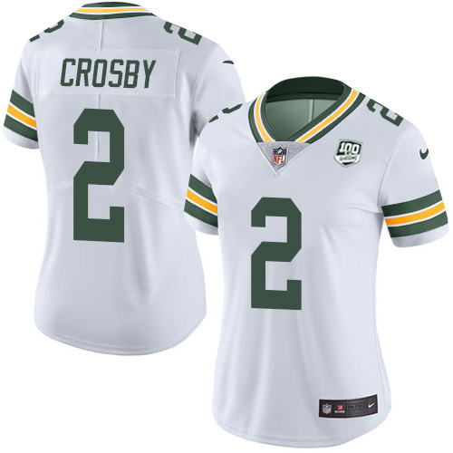 Nike Packers #2 Mason Crosby White Women's 100th Season Stitched NFL Vapor Untouchable Limited Jersey
