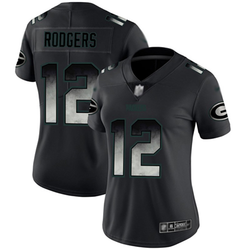 Nike Packers #12 Aaron Rodgers Black Women's Stitched NFL Vapor Untouchable Limited Smoke Fashion Jersey