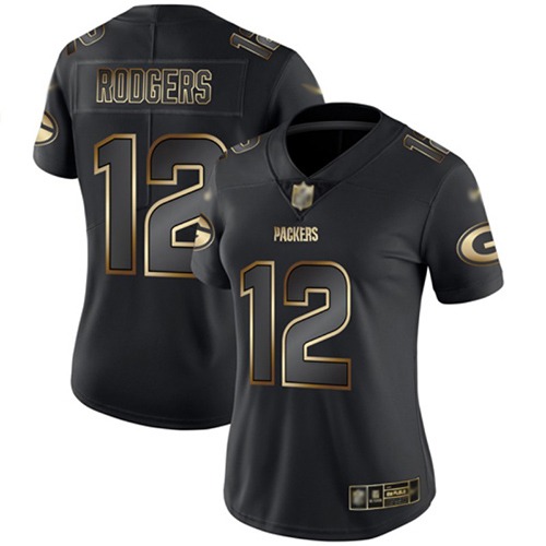 Nike Packers #12 Aaron Rodgers Black/Gold Women's Stitched NFL Vapor Untouchable Limited Jersey
