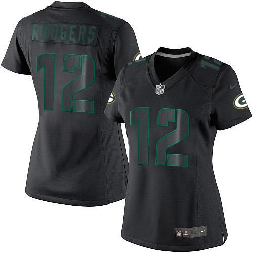 Nike Packers #12 Aaron Rodgers Black Impact Women's Stitched NFL Limited Jersey