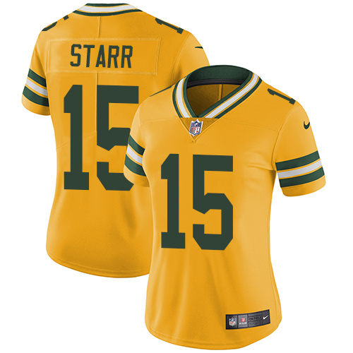 Nike Packers #15 Bart Starr Yellow Women's Stitched NFL Limited Rush Jersey
