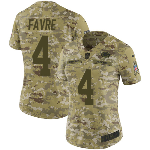 Nike Packers #4 Brett Favre Camo Women's Stitched NFL Limited 2018 Salute to Service Jersey
