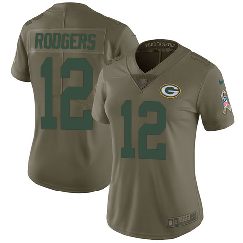Nike Packers #12 Aaron Rodgers Olive Women's Stitched NFL Limited 2017 Salute to Service Jersey