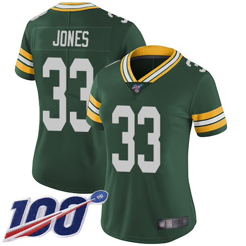 Nike Packers #33 Aaron Jones Green Team Color Women's Stitched NFL 100th Season Vapor Limited Jersey