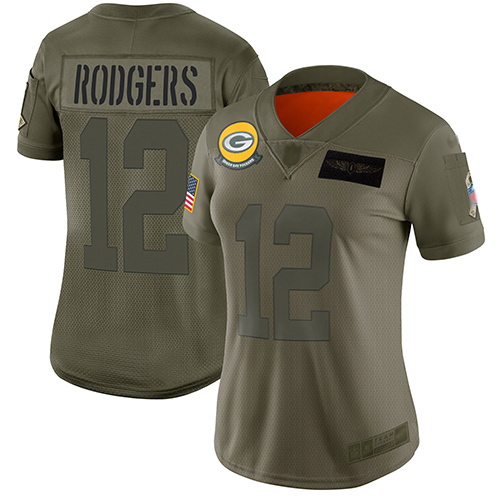 Nike Packers #12 Aaron Rodgers Camo Women's Stitched NFL Limited 2019 Salute to Service Jersey