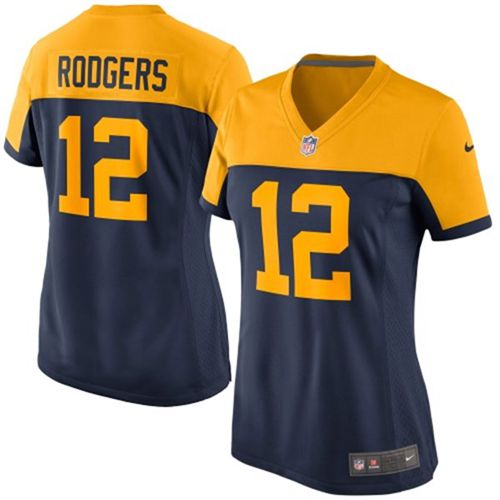 Nike Packers #12 Aaron Rodgers Navy Blue Alternate Women's Stitched NFL New Elite Jersey