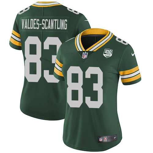 Nike Packers #83 Marquez Valdes-Scantling Green Team Color Women's 100th Season Stitched NFL Vapor Untouchable Limited Jersey