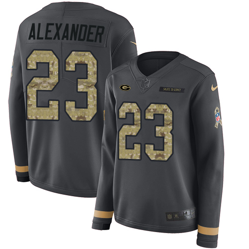 Nike Packers #23 Jaire Alexander Anthracite Salute to Service Women's Stitched NFL Limited Therma Long Sleeve Jersey