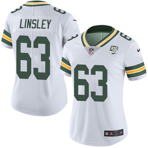Nike Packers #63 Corey Linsley White Women's 100th Season Stitched NFL Vapor Untouchable Limited Jersey