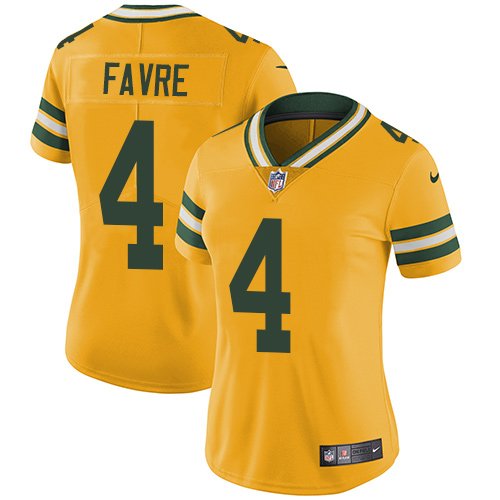 Nike Packers #4 Brett Favre Yellow Women's Stitched NFL Limited Rush Jersey