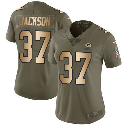 Nike Packers #37 Josh Jackson Olive/Gold Women's Stitched NFL Limited 2017 Salute to Service Jersey