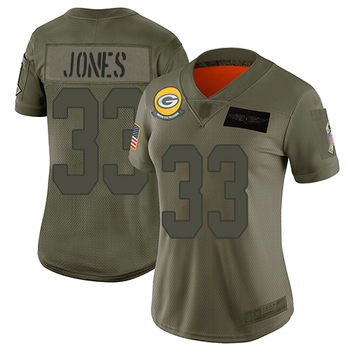 Nike Packers #33 Aaron Jones Camo Women's Stitched NFL Limited 2019 Salute to Service Jersey