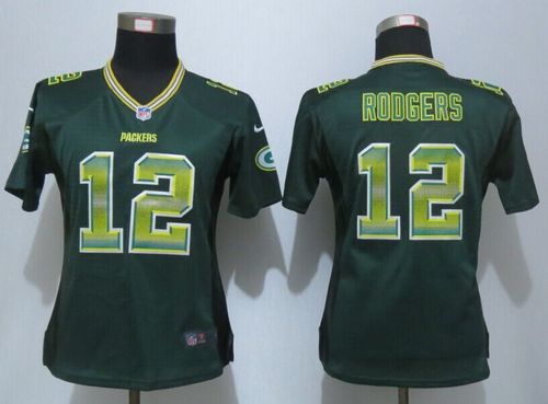 Nike Packers #12 Aaron Rodgers Green Team Color Women's Stitched NFL Elite Strobe Jersey