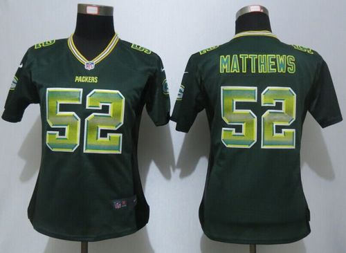 Nike Packers #52 Clay Matthews Green Team Color Women's Stitched NFL Elite Strobe Jersey