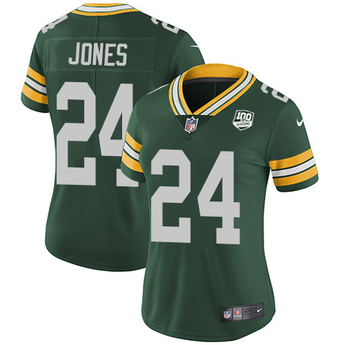 Nike Packers #24 Josh Jones Green Team Color Women's 100th Season Stitched NFL Vapor Untouchable Limited Jersey