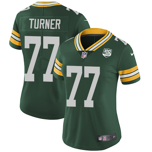 Nike Packers #77 Billy Turner Green Team Color Women's 100th Season Stitched NFL Vapor Untouchable Limited Jersey