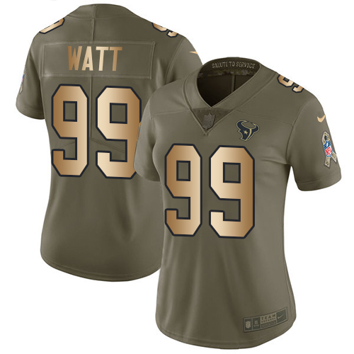 Nike Texans #99 J.J. Watt Olive/Gold Women's Stitched NFL Limited 2017 Salute to Service Jersey