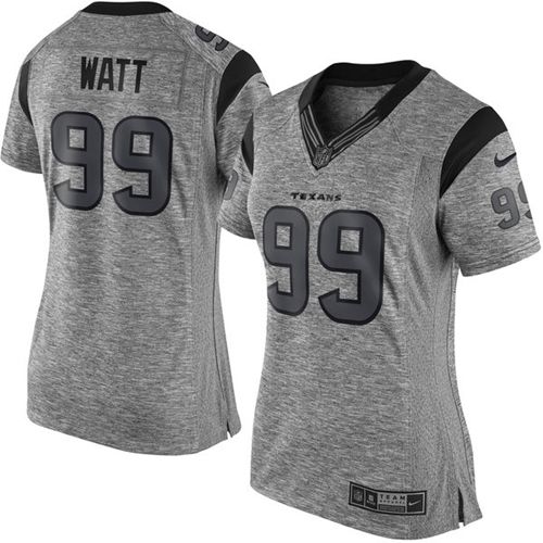 Nike Texans #99 J.J. Watt Gray Women's Stitched NFL Limited Gridiron Gray Jersey