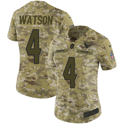Nike Texans #4 Deshaun Watson Camo Women's Stitched NFL Limited 2018 Salute to Service Jersey