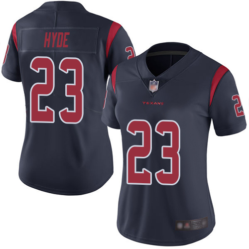 Nike Texans #23 Carlos Hyde Navy Blue Women's Stitched NFL Limited Rush Jersey