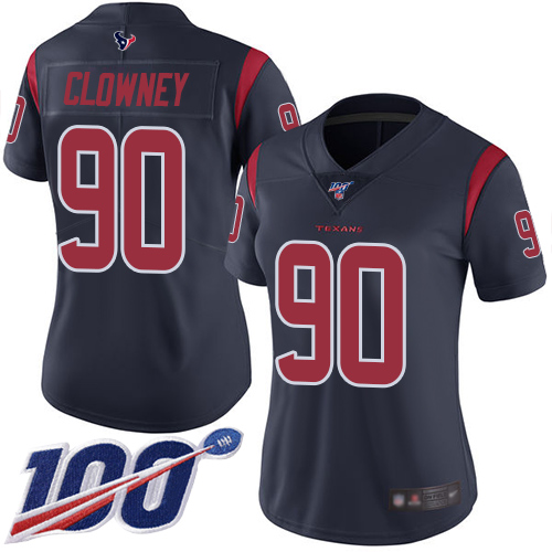 Nike Texans #90 Jadeveon Clowney Navy Blue Women's Stitched NFL Limited Rush 100th Season Jersey