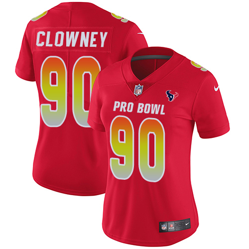 Nike Texans #90 Jadeveon Clowney Red Women's Stitched NFL Limited AFC 2018 Pro Bowl Jersey