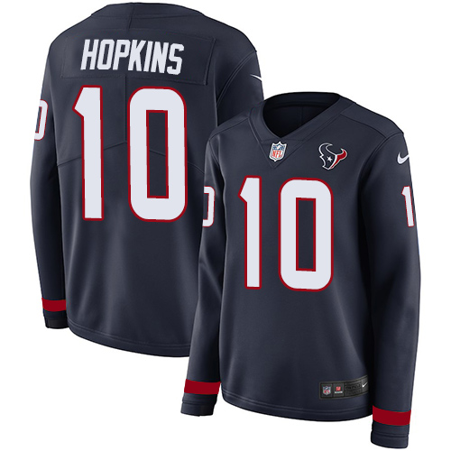 Nike Texans #10 DeAndre Hopkins Navy Blue Team Color Women's Stitched NFL Limited Therma Long Sleeve Jersey