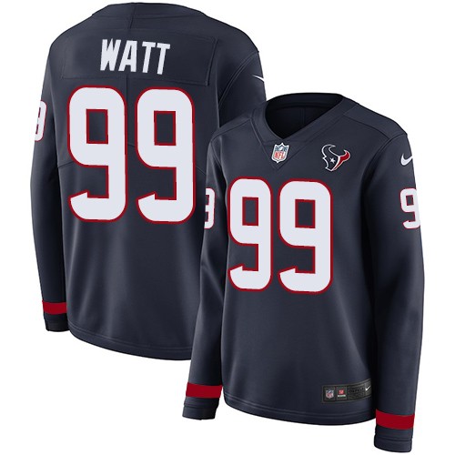Nike Texans #99 J.J. Watt Navy Blue Team Color Women's Stitched NFL Limited Therma Long Sleeve Jersey