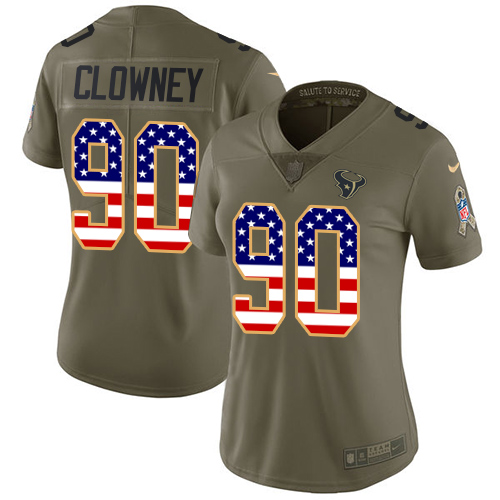 Nike Texans #90 Jadeveon Clowney Olive/USA Flag Women's Stitched NFL Limited 2017 Salute to Service Jersey