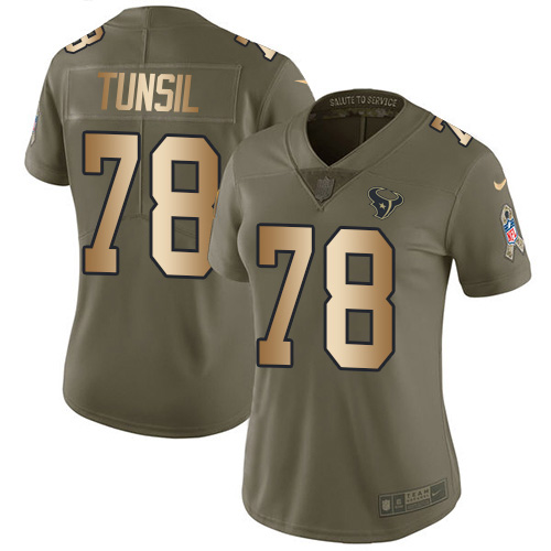 Nike Texans #78 Laremy Tunsil Olive/Gold Women's Stitched NFL Limited 2017 Salute To Service Jersey