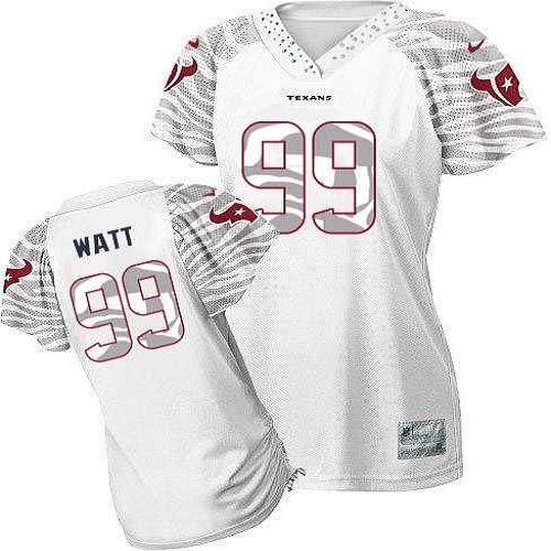 Nike Texans #99 J.J. Watt White Women's Zebra Field Flirt Stitched NFL Elite Jersey