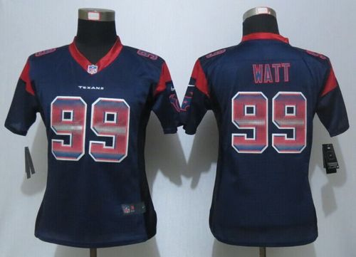 Nike Texans #99 J.J. Watt Navy Blue Team Color Women's Stitched NFL Elite Strobe Jersey