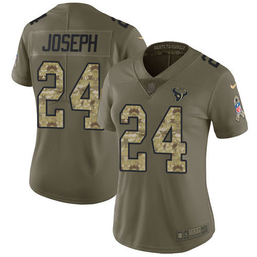 Nike Texans #24 Johnathan Joseph Olive/Camo Women's Stitched NFL Limited 2017 Salute to Service Jersey