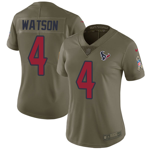 Nike Texans #4 Deshaun Watson Olive Women's Stitched NFL Limited 2017 Salute to Service Jersey