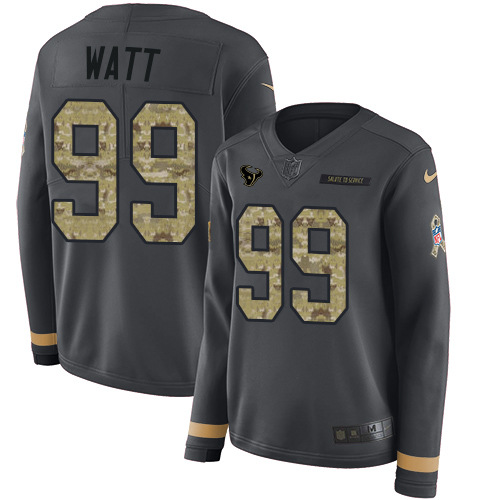 Nike Texans #99 J.J. Watt Anthracite Salute to Service Women's Stitched NFL Limited Therma Long Sleeve Jersey