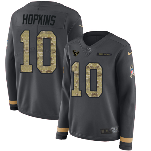 Nike Texans #10 DeAndre Hopkins Anthracite Salute to Service Women's Stitched NFL Limited Therma Long Sleeve Jersey