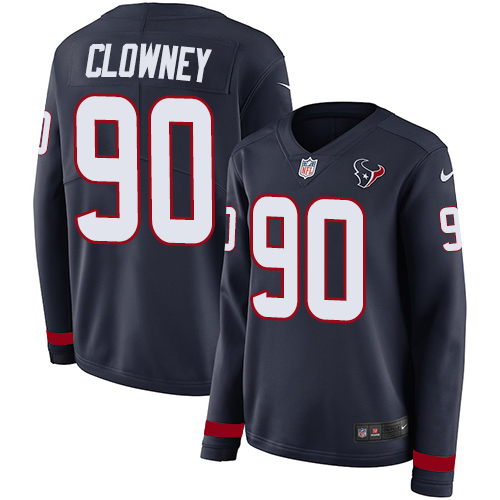 Nike Texans #90 Jadeveon Clowney Navy Blue Team Color Women's Stitched NFL Limited Therma Long Sleeve Jersey