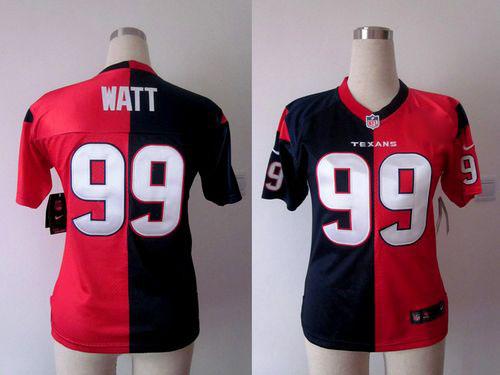 Nike Texans #99 J.J. Watt Navy Blue/Red Women's Stitched NFL Elite Split Jersey
