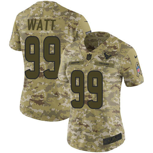 Nike Texans #99 J.J. Watt Camo Women's Stitched NFL Limited 2018 Salute to Service Jersey