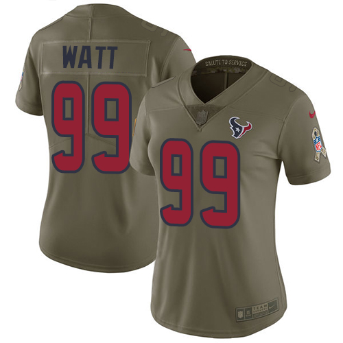 Nike Texans #99 J.J. Watt Olive Women's Stitched NFL Limited 2017 Salute to Service Jersey