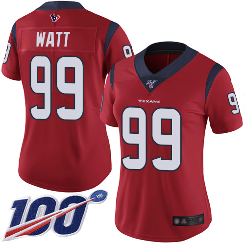 Nike Texans #99 J.J. Watt Red Alternate Women's Stitched NFL 100th Season Vapor Limited Jersey