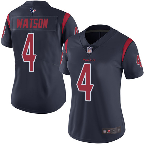Nike Texans #4 Deshaun Watson Navy Blue Women's Stitched NFL Limited Rush Jersey