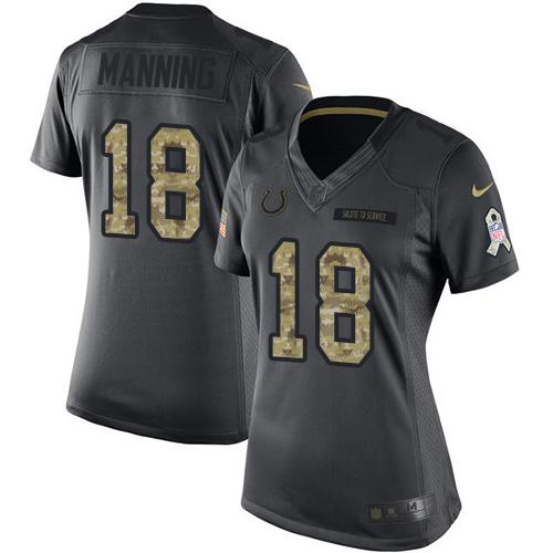 Nike Colts #18 Peyton Manning Black Women's Stitched NFL Limited 2016 Salute to Service Jersey
