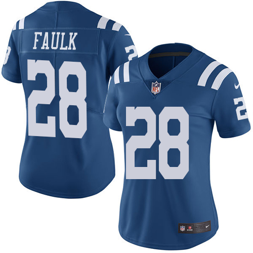 Nike Colts #28 Marshall Faulk Royal Blue Women's Stitched NFL Limited Rush Jersey