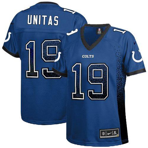 Nike Colts #19 Johnny Unitas Royal Blue Team Color Women's Stitched NFL Elite Drift Fashion Jersey