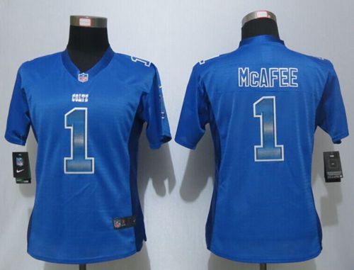Nike Colts #1 Pat McAfee Royal Blue Team Color Women's Stitched NFL Elite Strobe Jersey