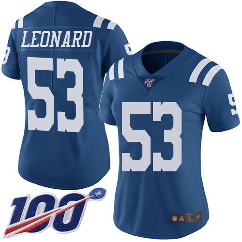 Nike Colts #53 Darius Leonard Royal Blue Women's Stitched NFL Limited Rush 100th Season Jersey
