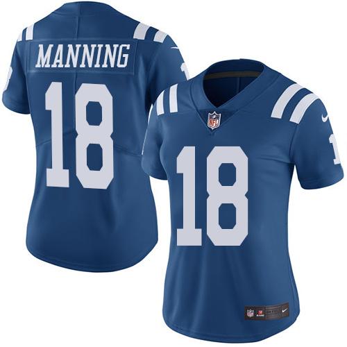 Nike Colts #18 Peyton Manning Royal Blue Women's Stitched NFL Limited Rush Jersey