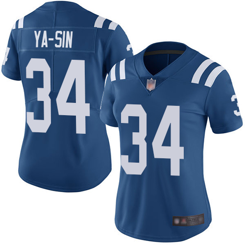 Nike Colts #34 Rock Ya-Sin Royal Blue Team Color Women's Stitched NFL Vapor Untouchable Limited Jersey
