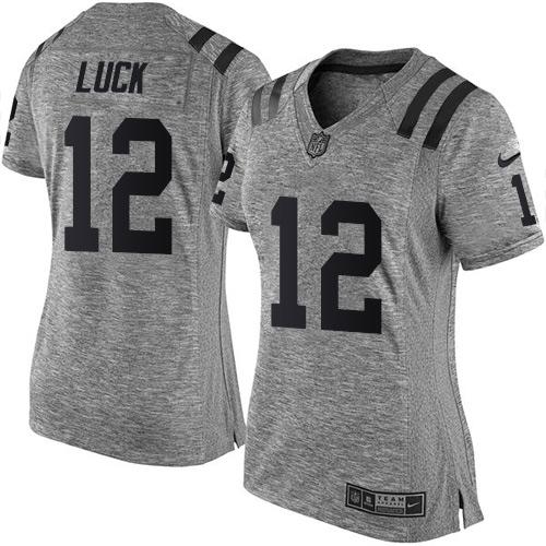 Nike Colts #12 Andrew Luck Gray Women's Stitched NFL Limited Gridiron Gray Jersey